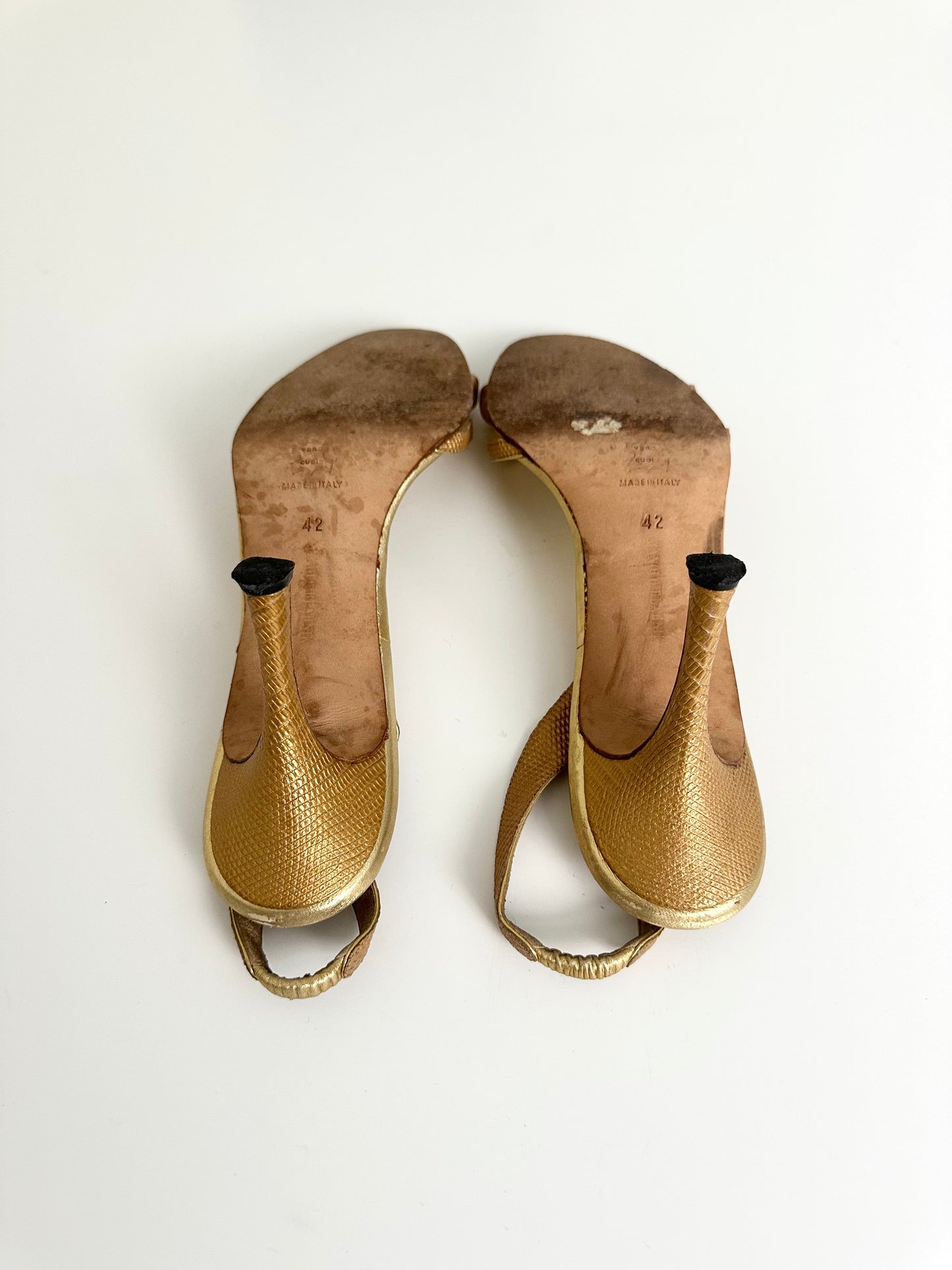 Manolo Blahnik Gold Lizard Callasli Slingback 42