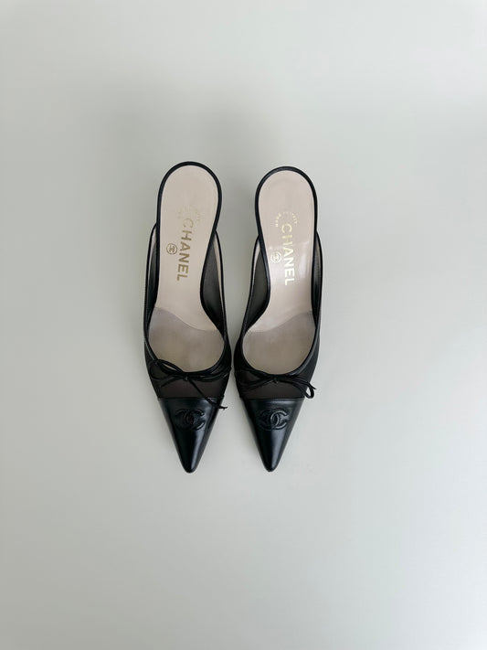 Chanel Black Mesh Bow Mules 38