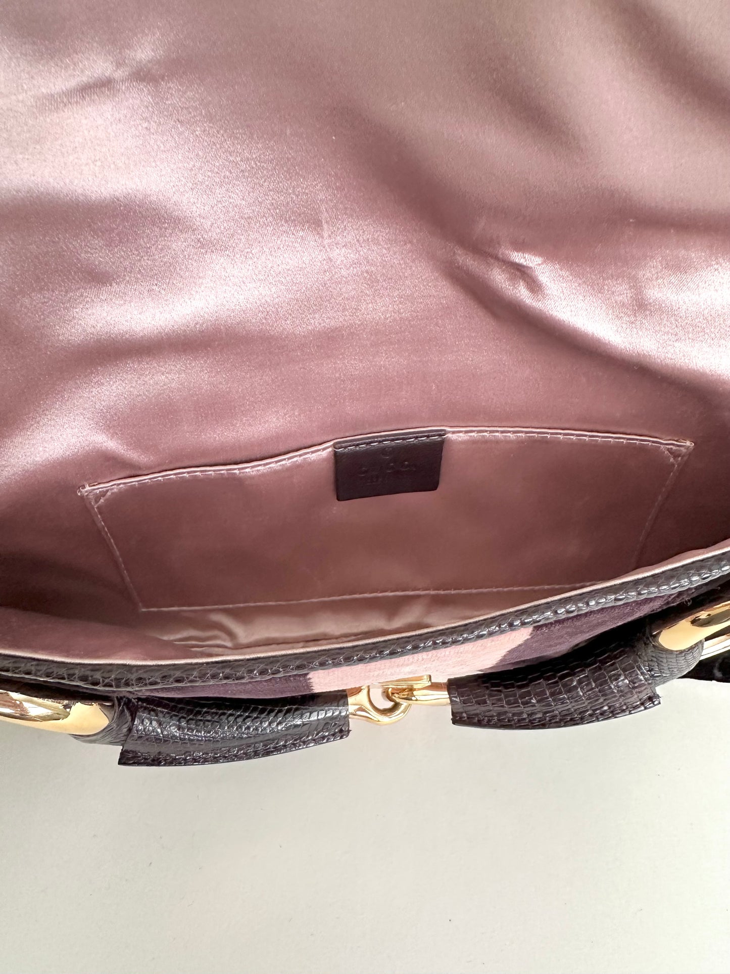 Gucci Purple Monogram Velvet Lizard 1955 Horsebit Bag