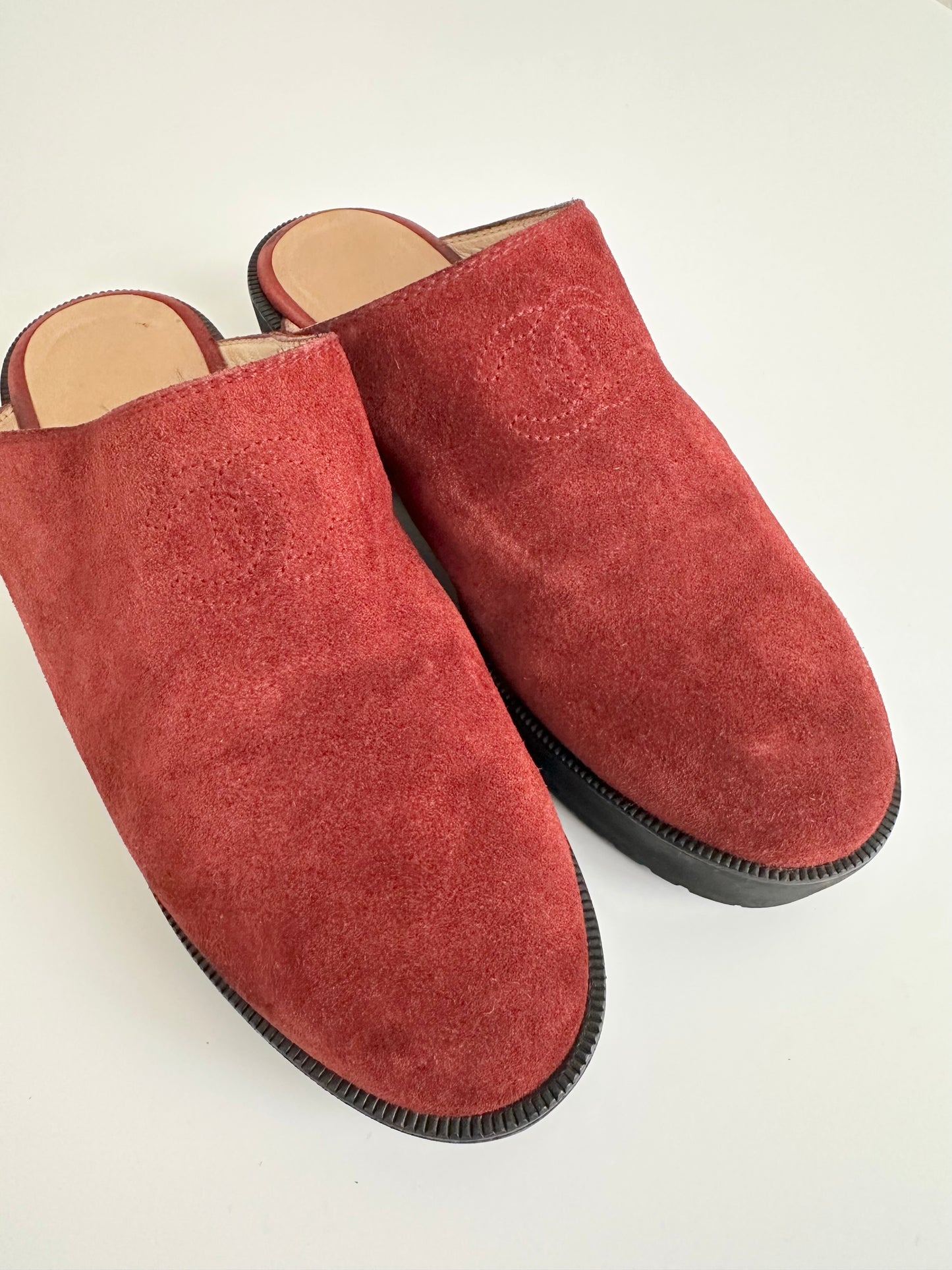 Chanel Red Suede Clogs 36