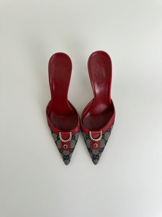 Gucci Red Monogram Mules 35
