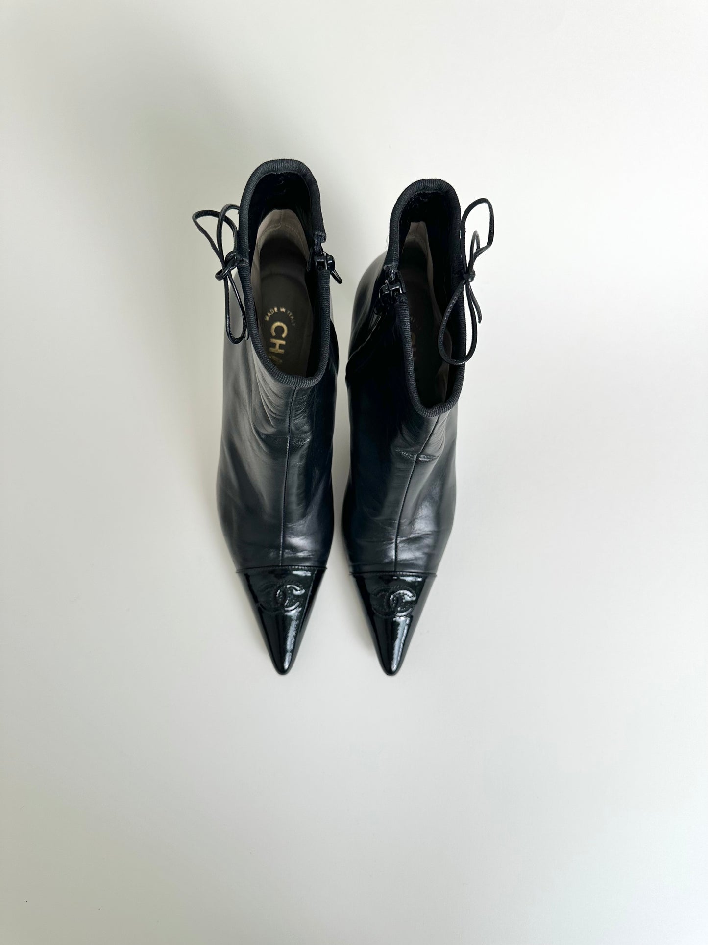 Chanel Black Logo Ankle Boots 38
