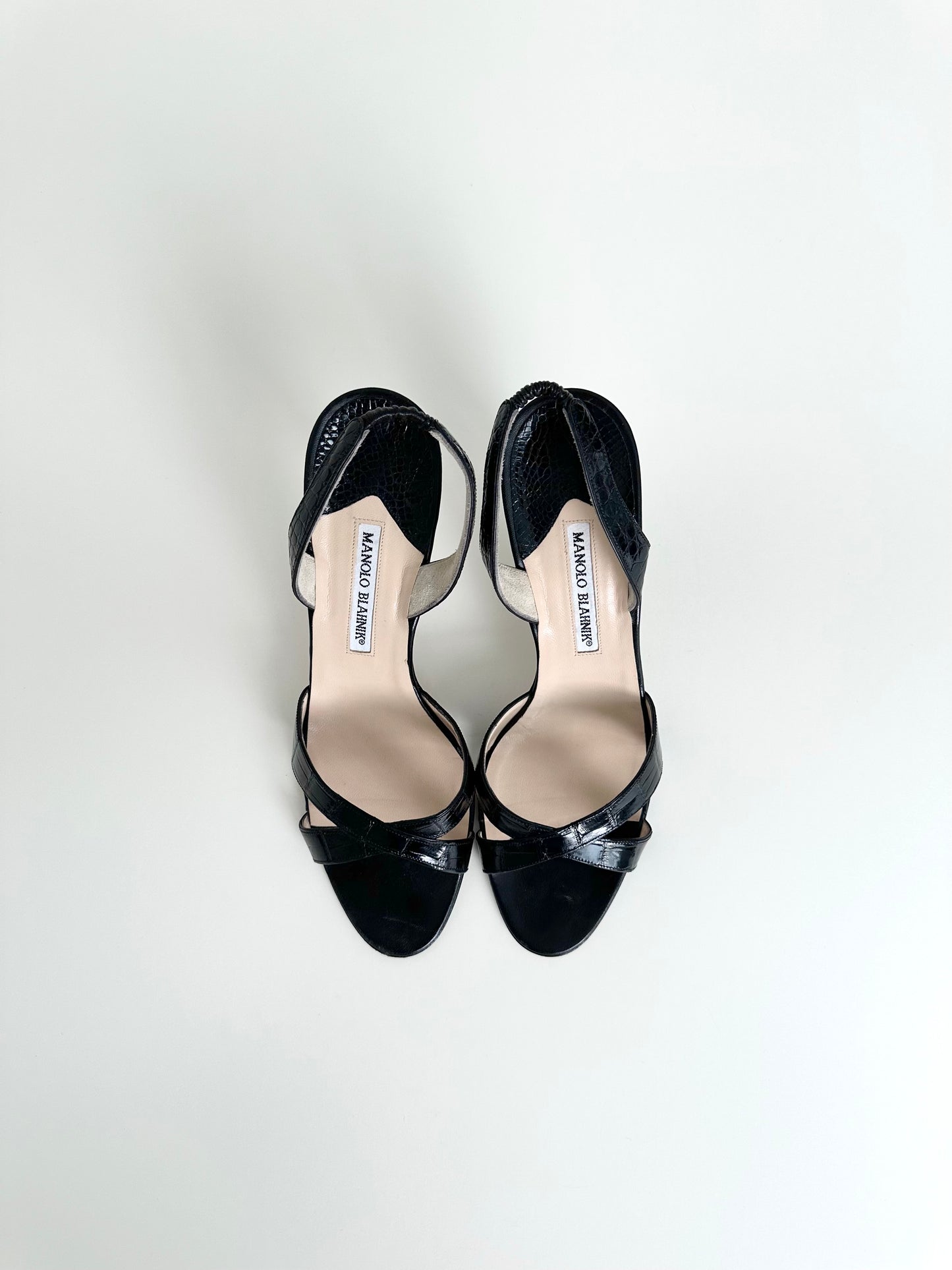 Manolo Blahnik Black Croc Slingback 41