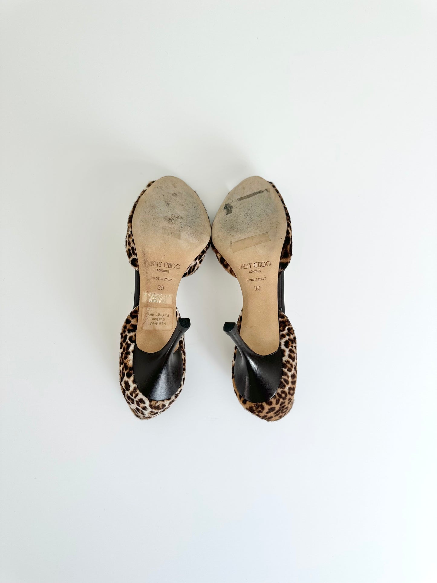 Jimmy Choo Leopard Ponyhair Peep Toe Heels 39
