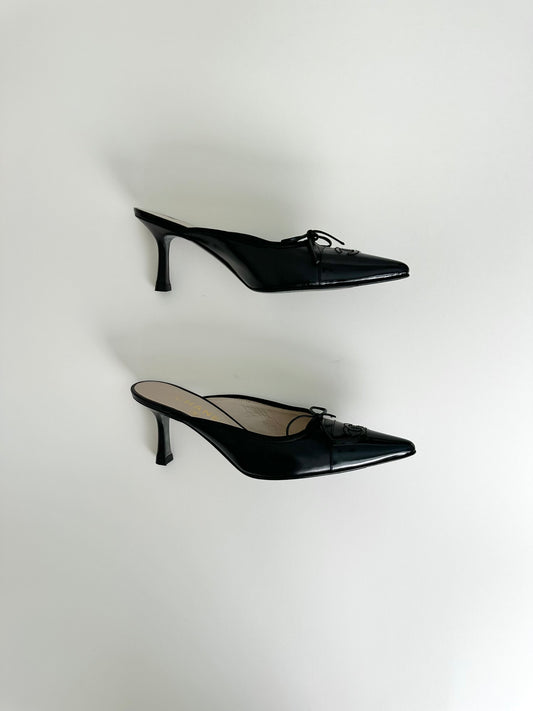 Chanel Black Leather Logo Mules 36.5