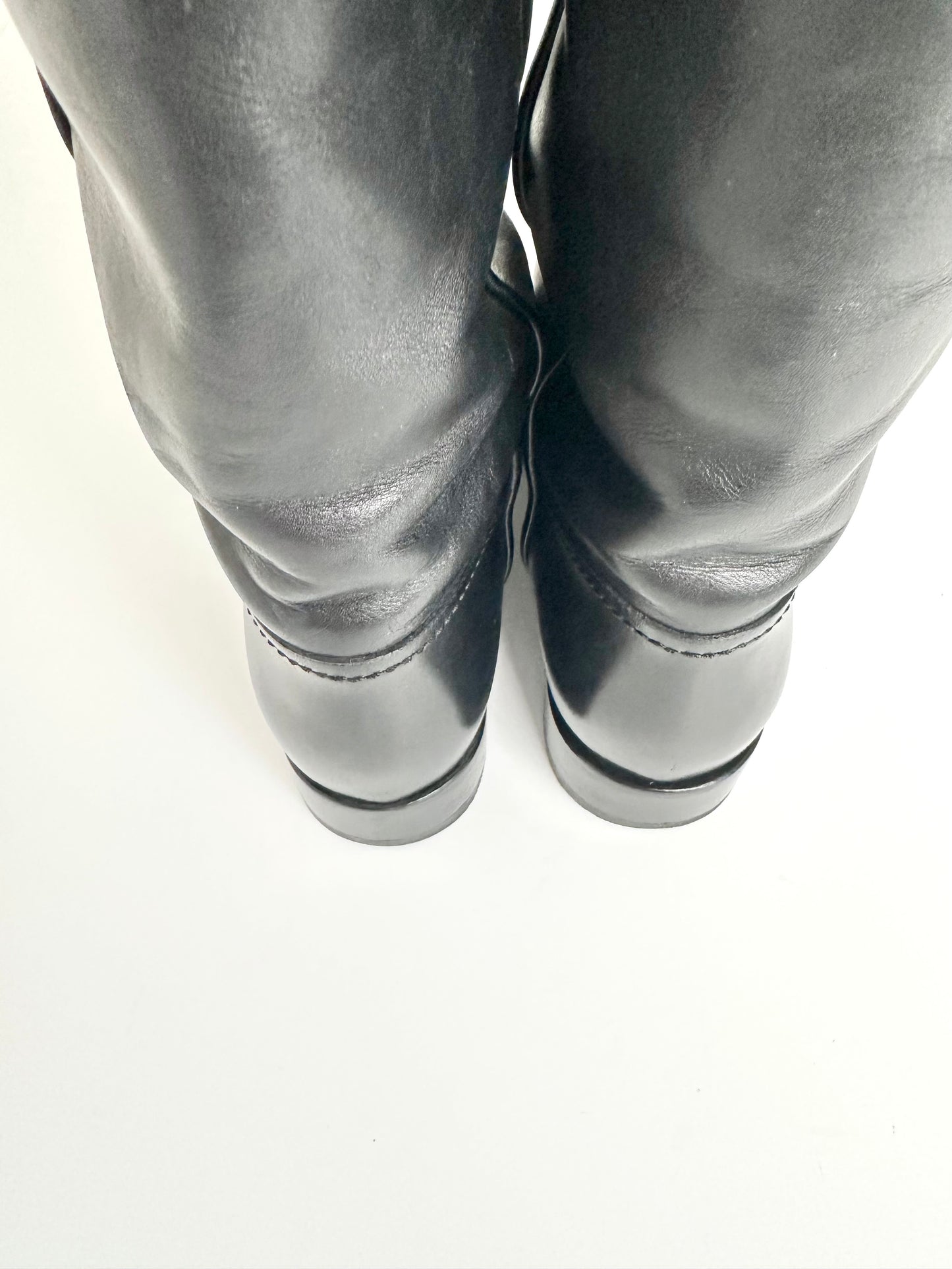 Chanel Black Leather Logo Riding Boots 36