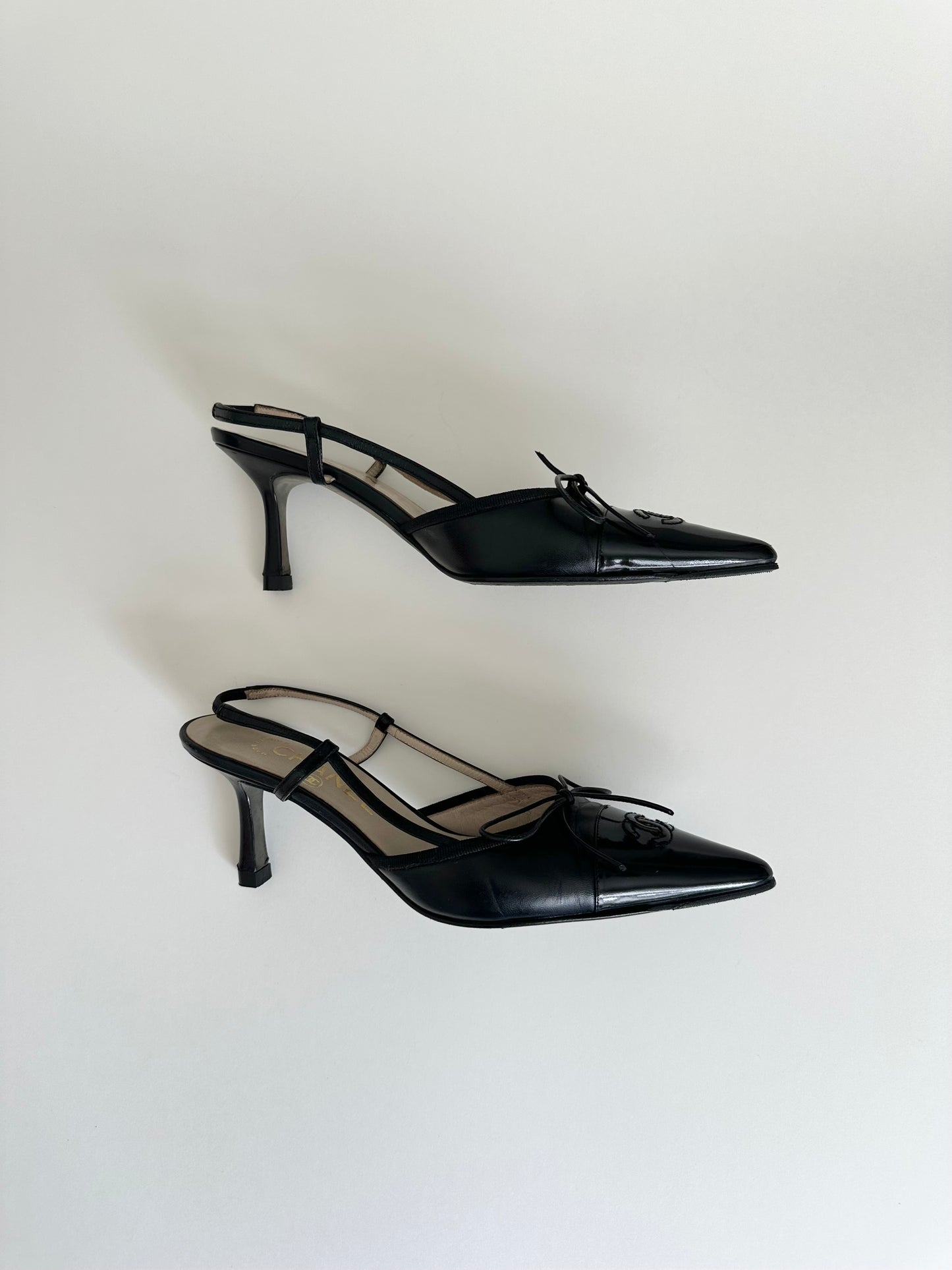 Chanel Black Logo Slingbacks 36.5