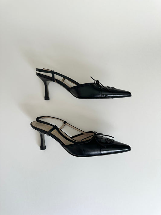 Chanel Black Logo Slingbacks 36.5