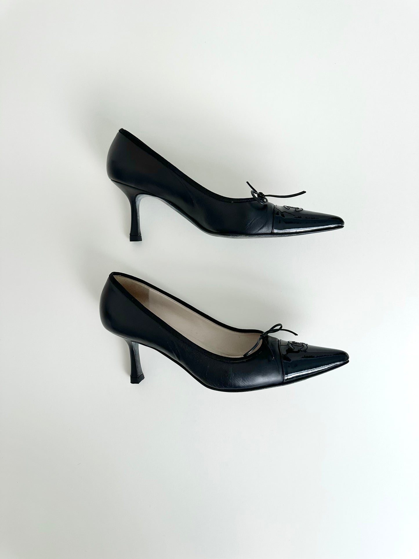 Chanel Black Leather Logo Pumps 38