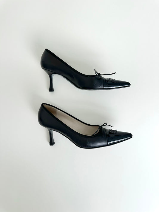 Chanel Black Leather Logo Pumps 38