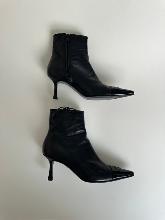 Chanel Black Logo Ankle Boots 38