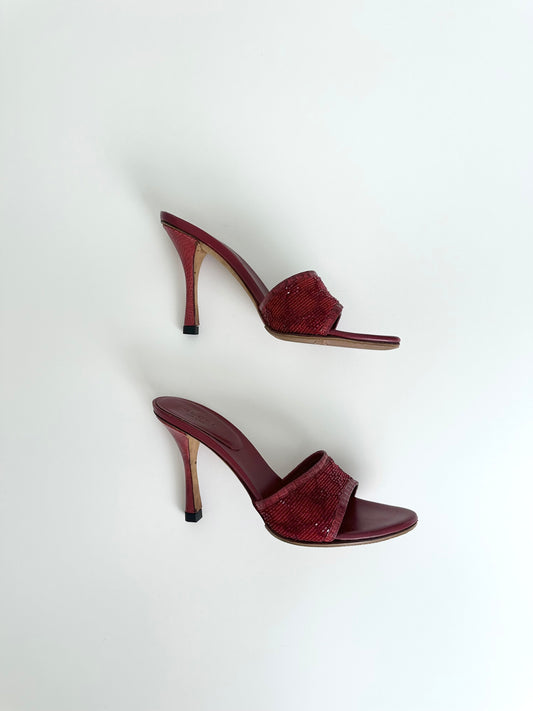 Gucci Red Beaded Monogram Sandals US 5.5