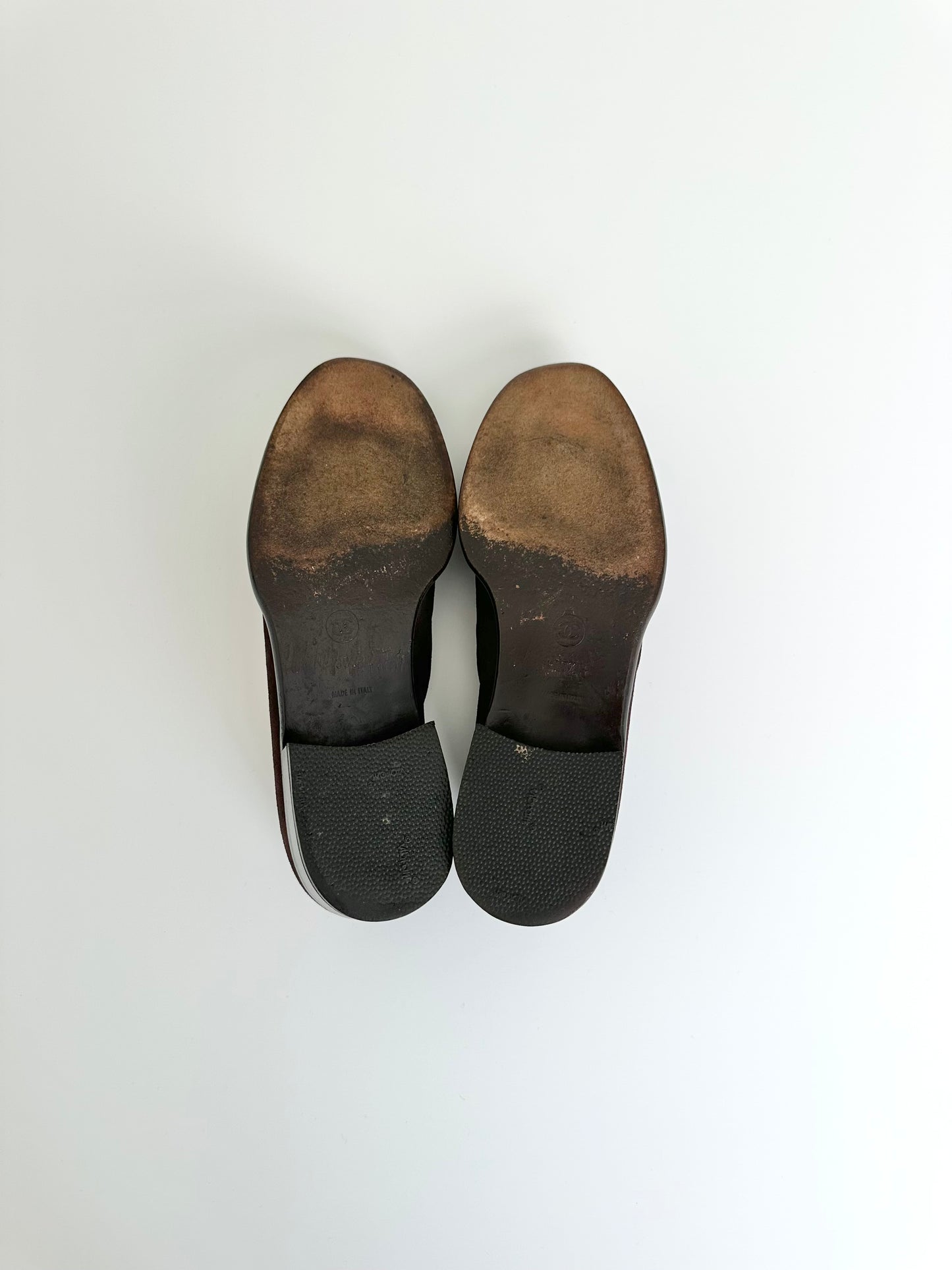 Chanel Brown Suede Logo Loafers 39.5