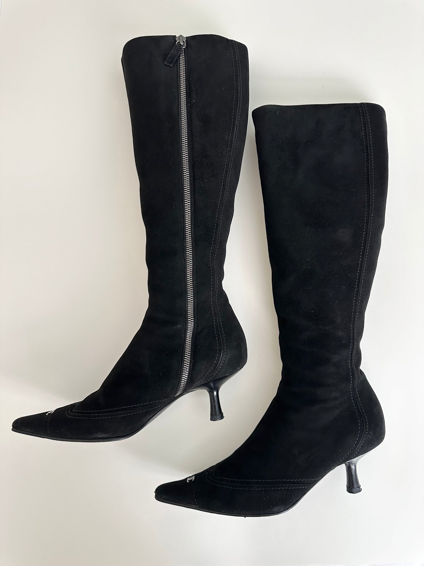 Chanel Black Suede Logo Boots 37
