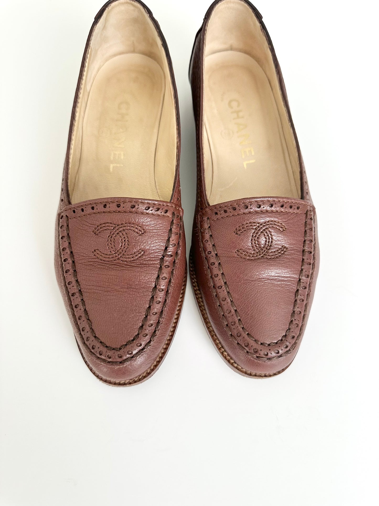 Chanel Brown Leather Loafers 35.5