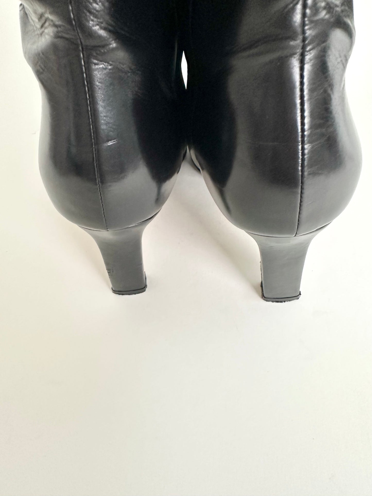 Chanel Black Leather Logo Boots 37