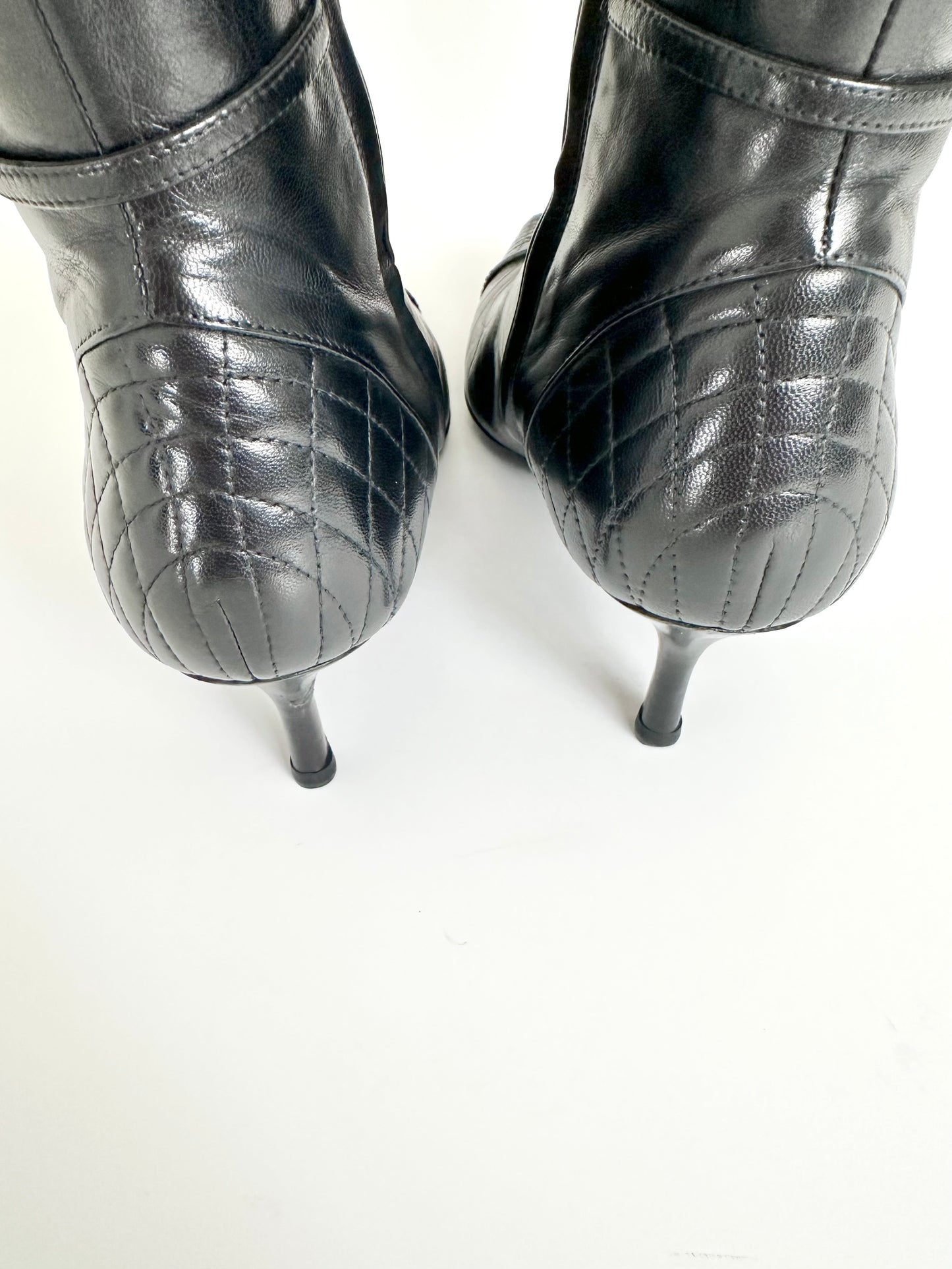 Chanel Black Quilted Leather Ankle Boots 37.5