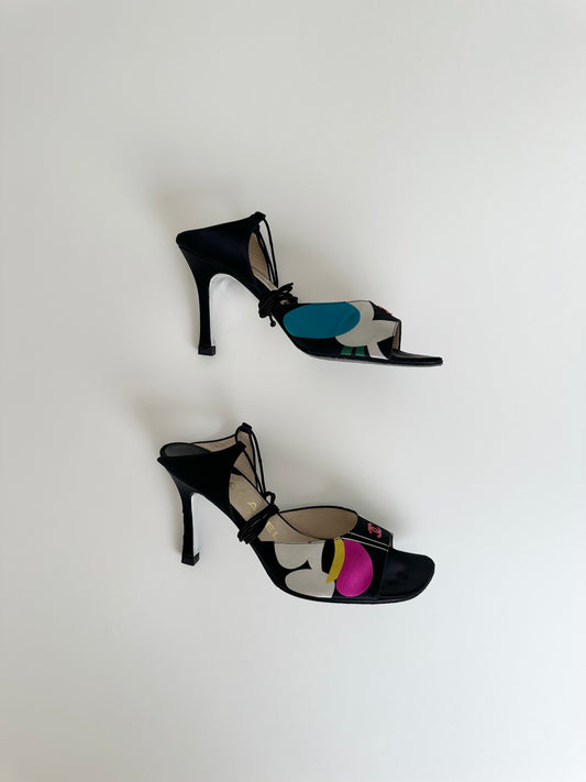 Chanel Multicolor Satin Ankle Tie Sandals 35.5