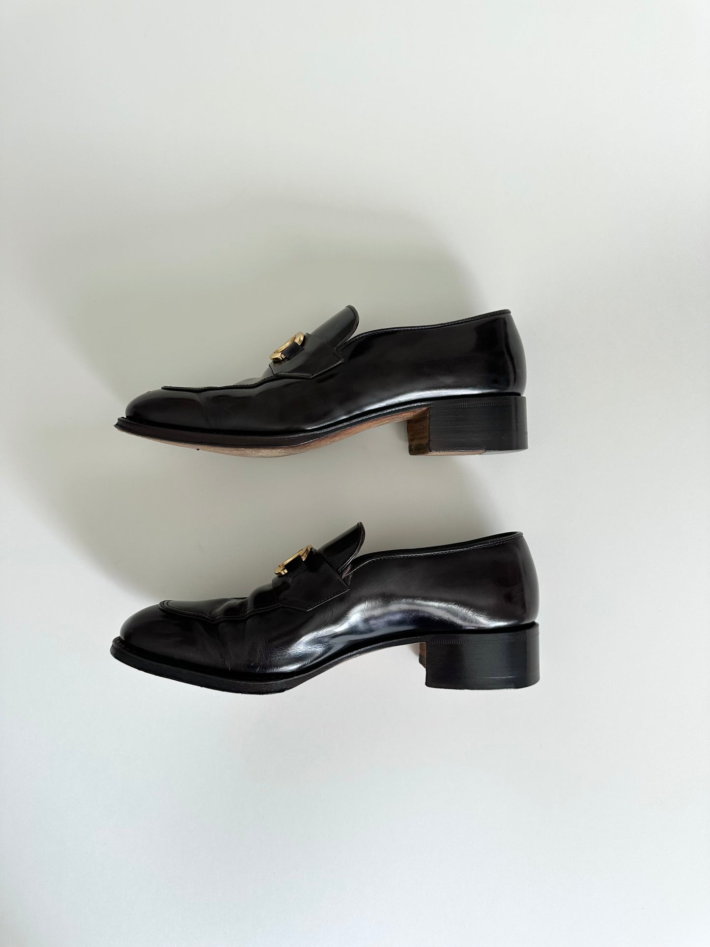 Chanel Brown Patent Logo Loafers 38.5