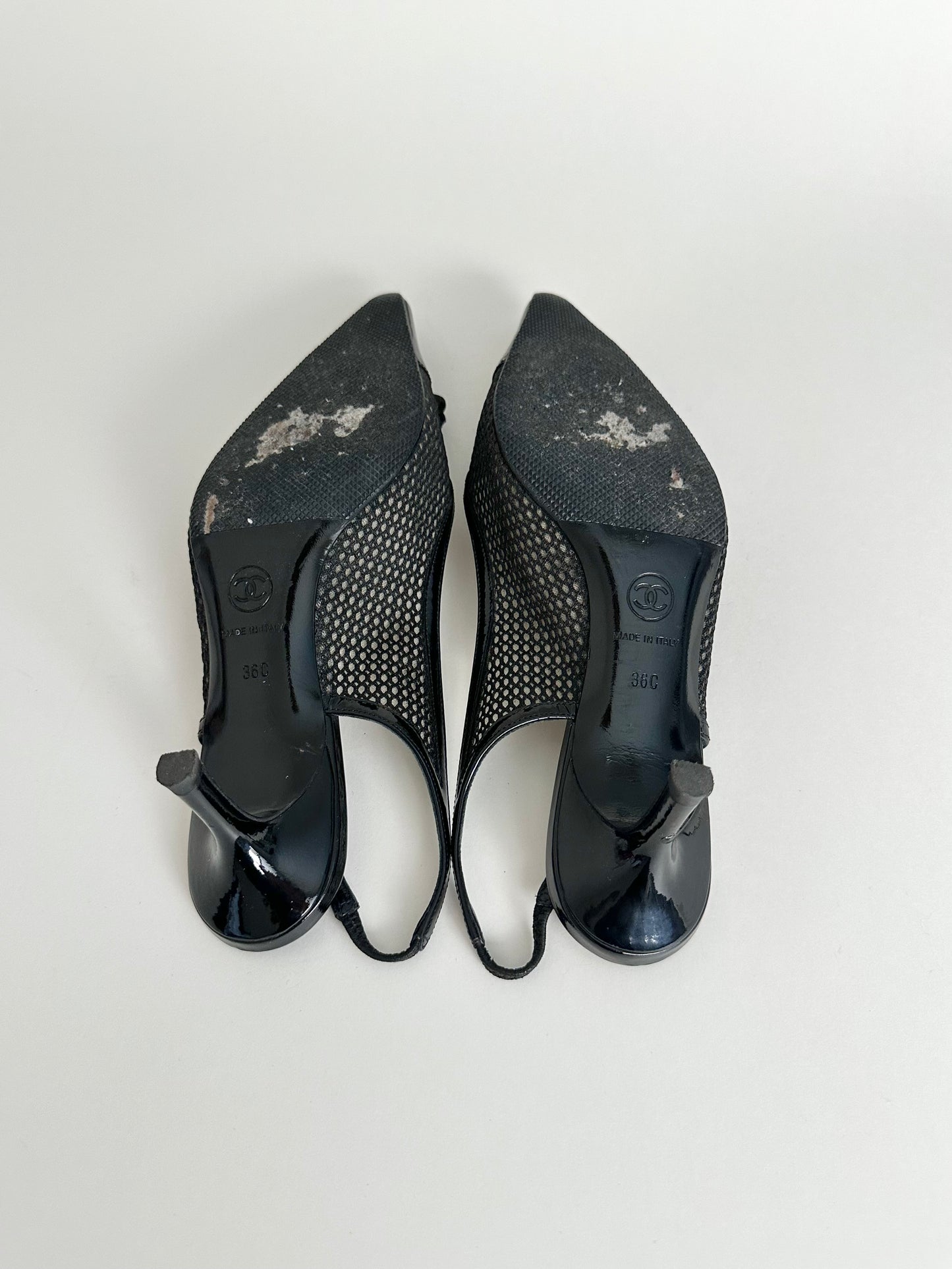 Chanel Black Mesh Clover Slingbacks 36