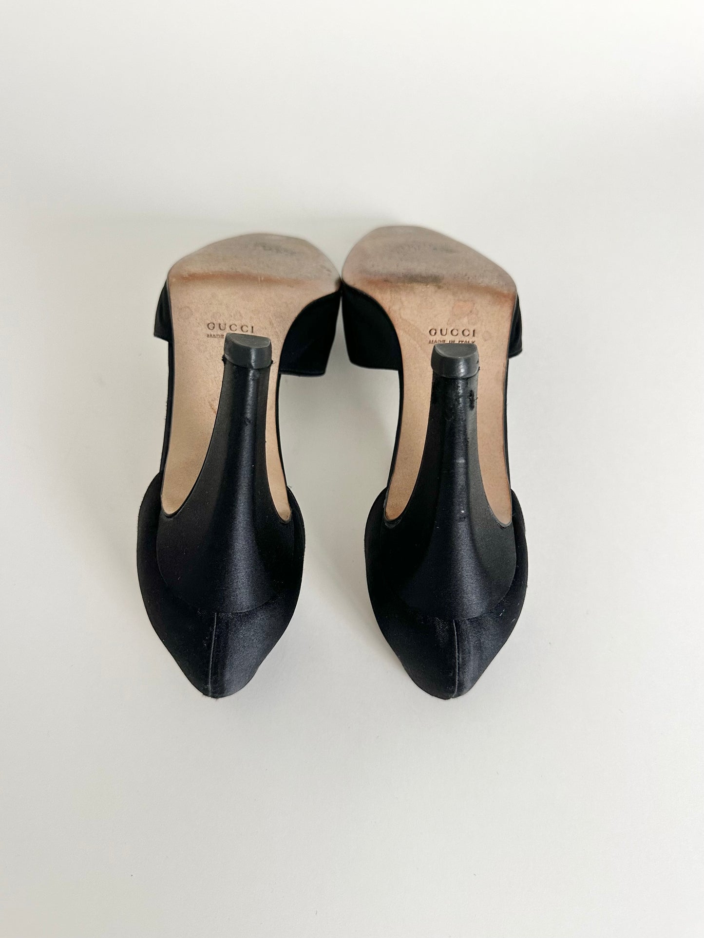 Gucci Black Satin Rhinestone Horsebit Heels US 8