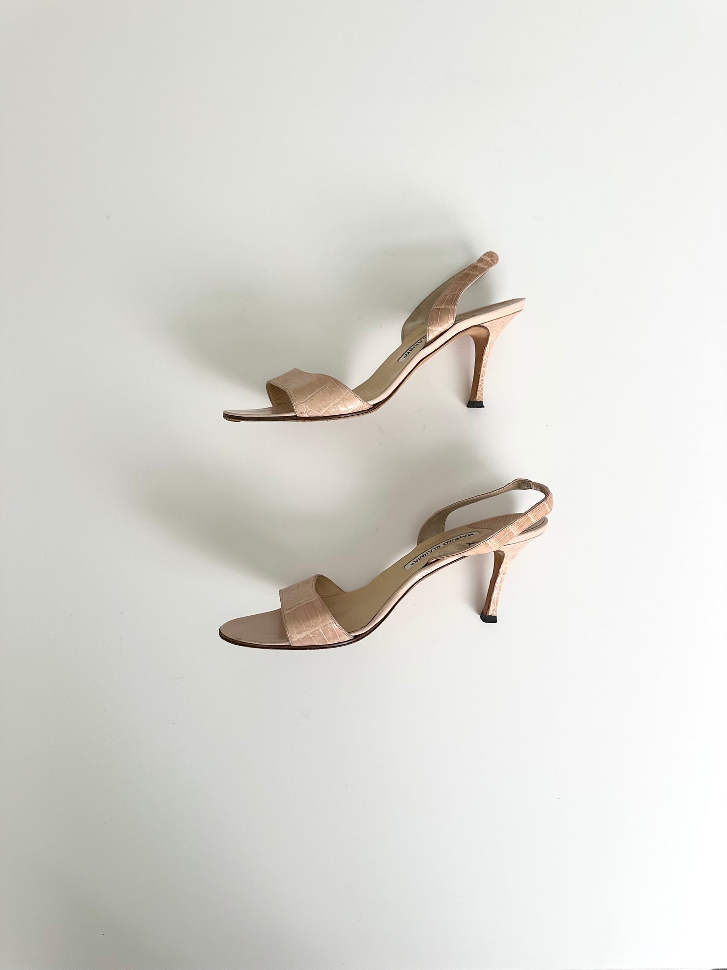 Manolo Blahnik Light Pink Croc Slingback 39.5