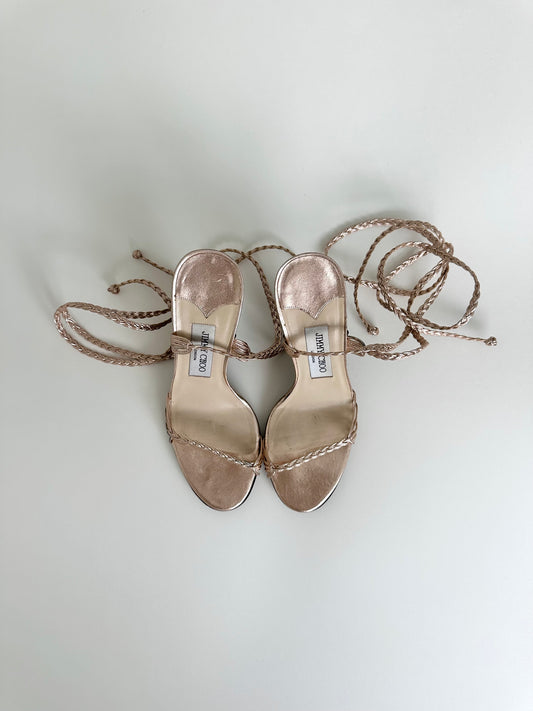 Jimmy Choo Rose Gold Geisha Wedges 37.5