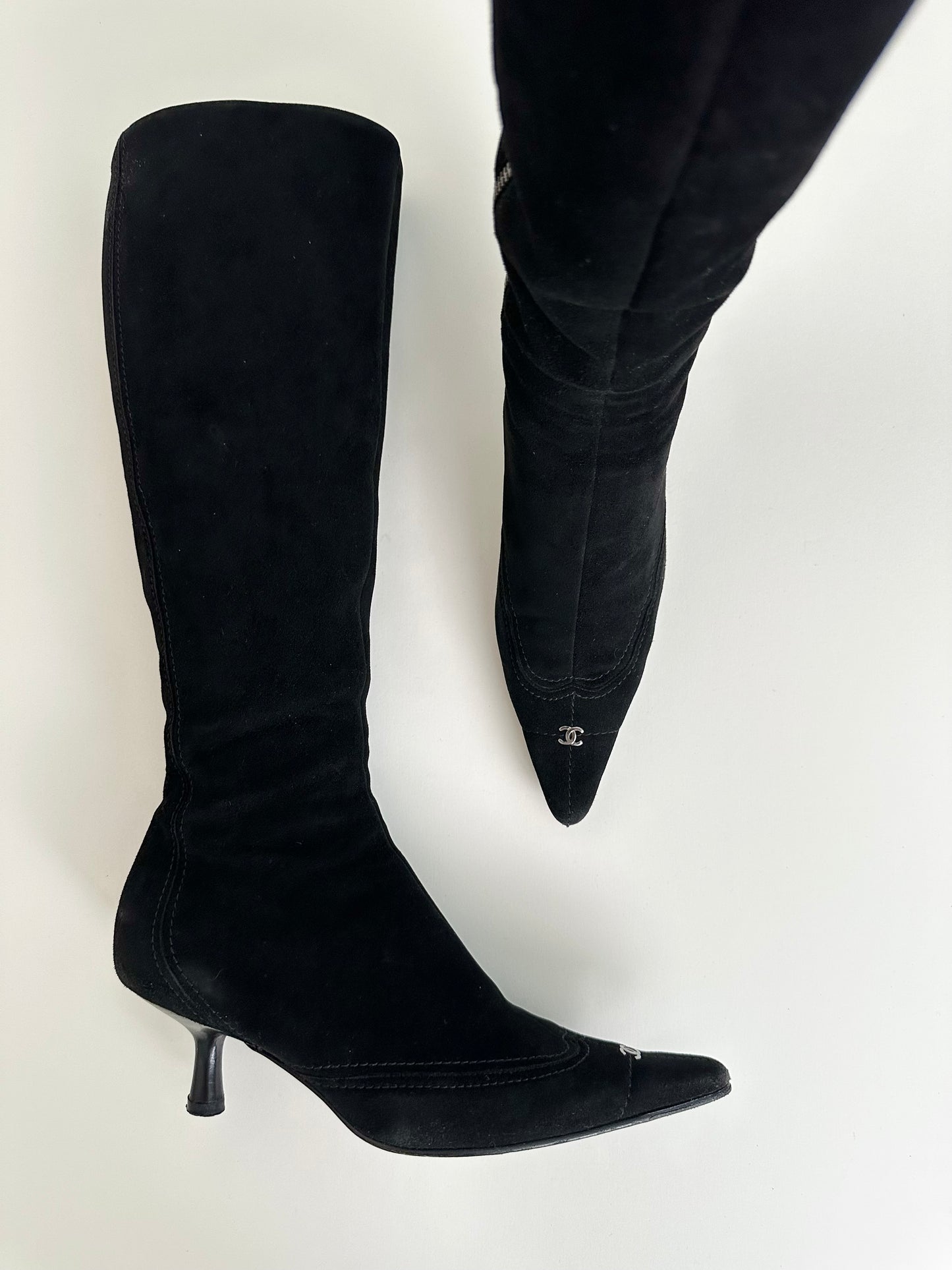 Chanel Black Suede Logo Boots 37