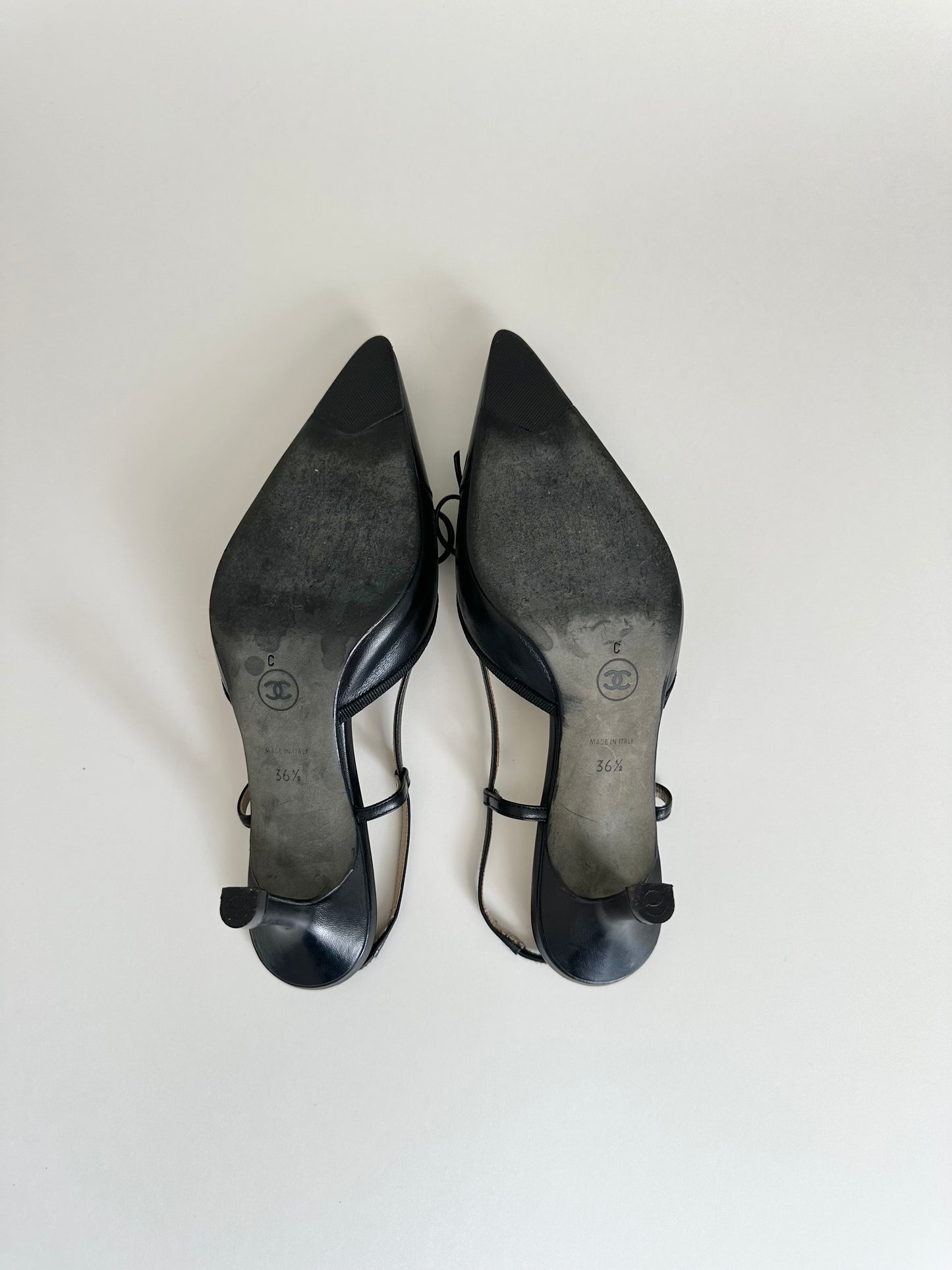 Chanel Black Logo Slingbacks 36.5