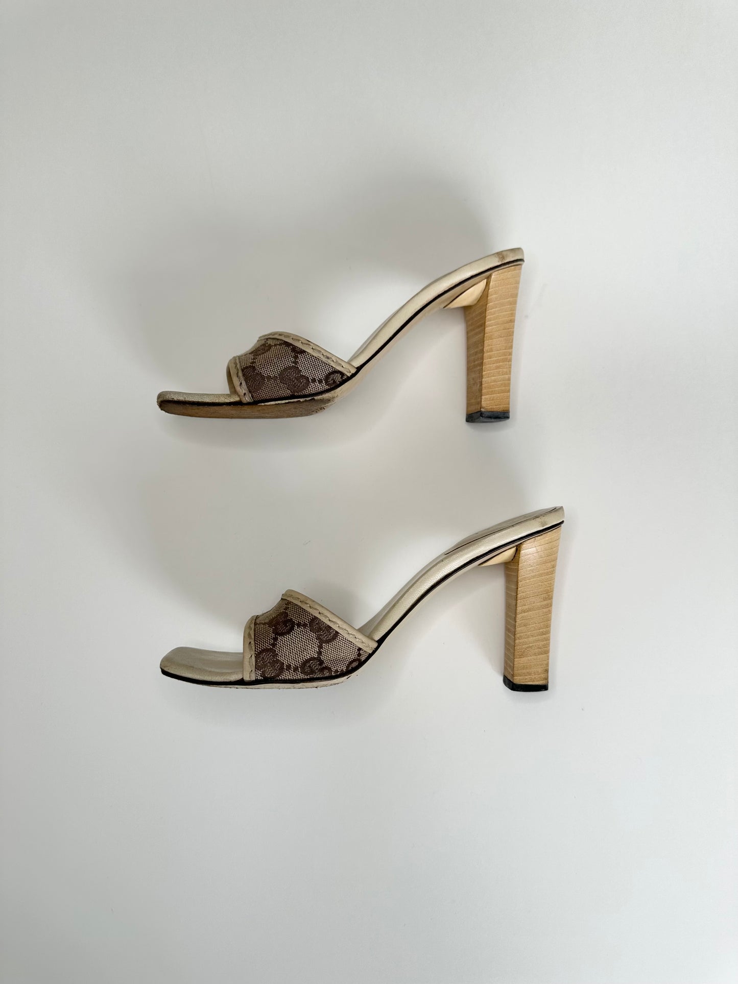 Gucci Cream Monogram Block Heels 37