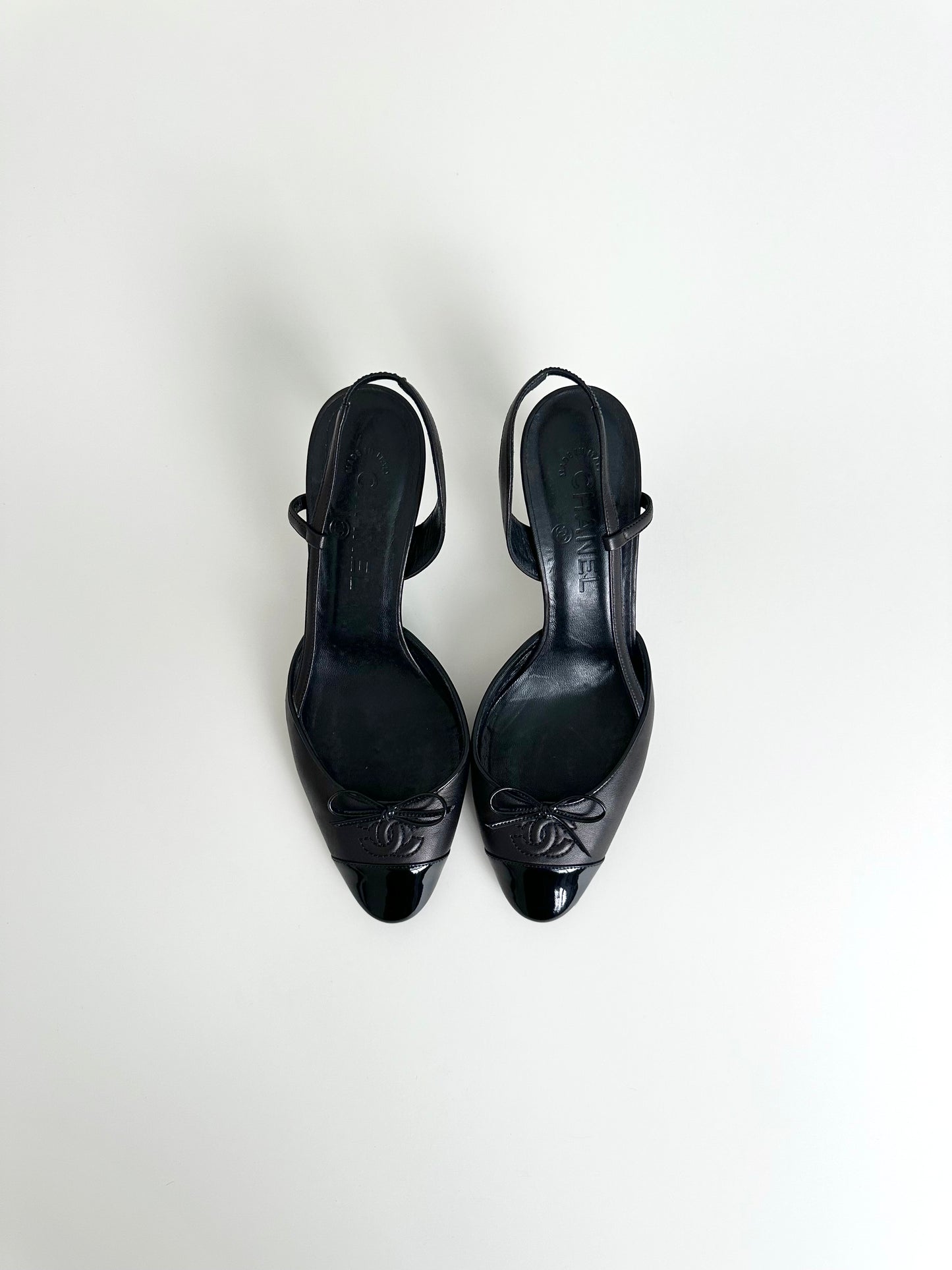 Chanel Black Leather Logo Slingbacks 38