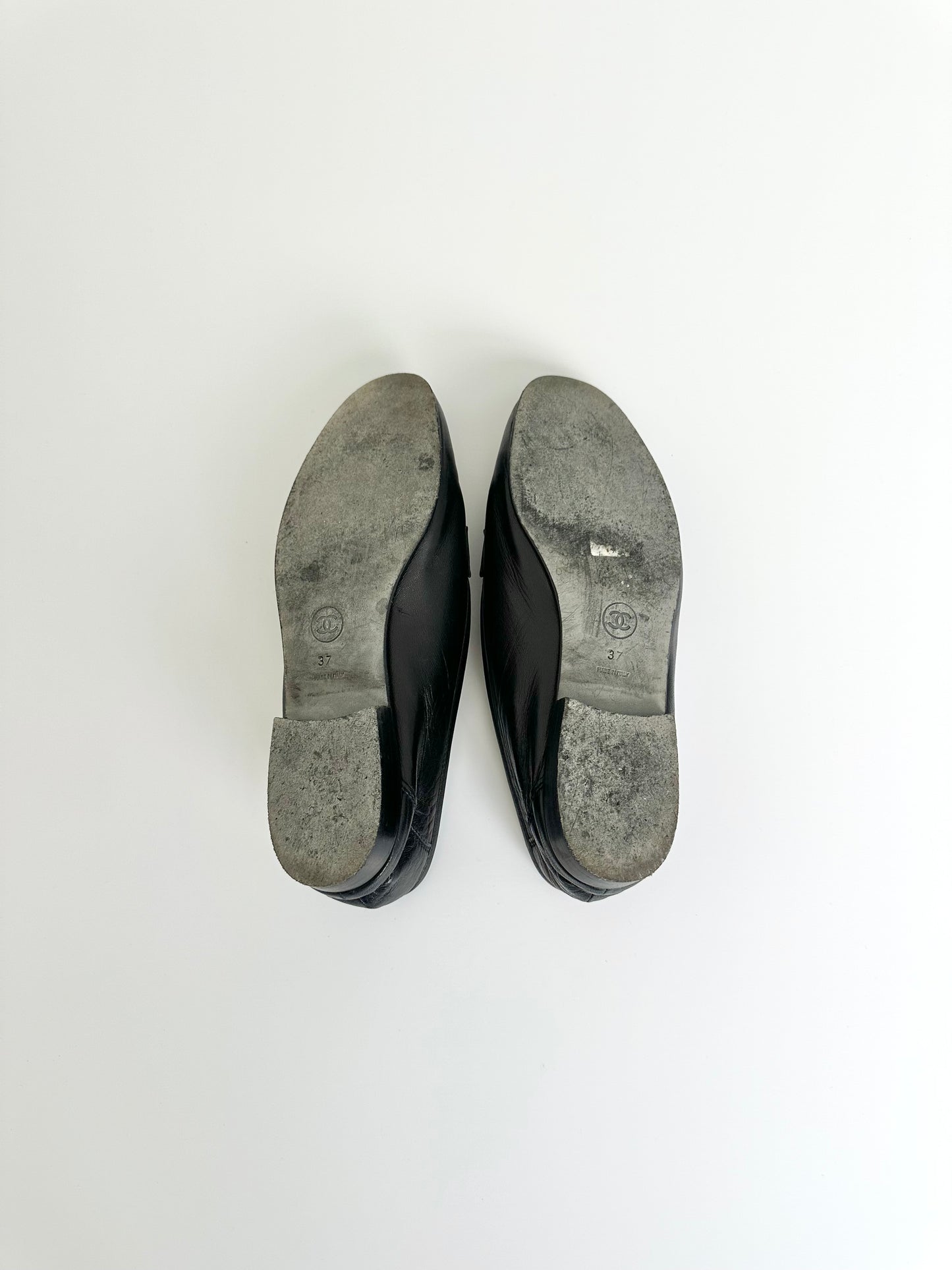 Chanel Black Leather Logo Loafers 37