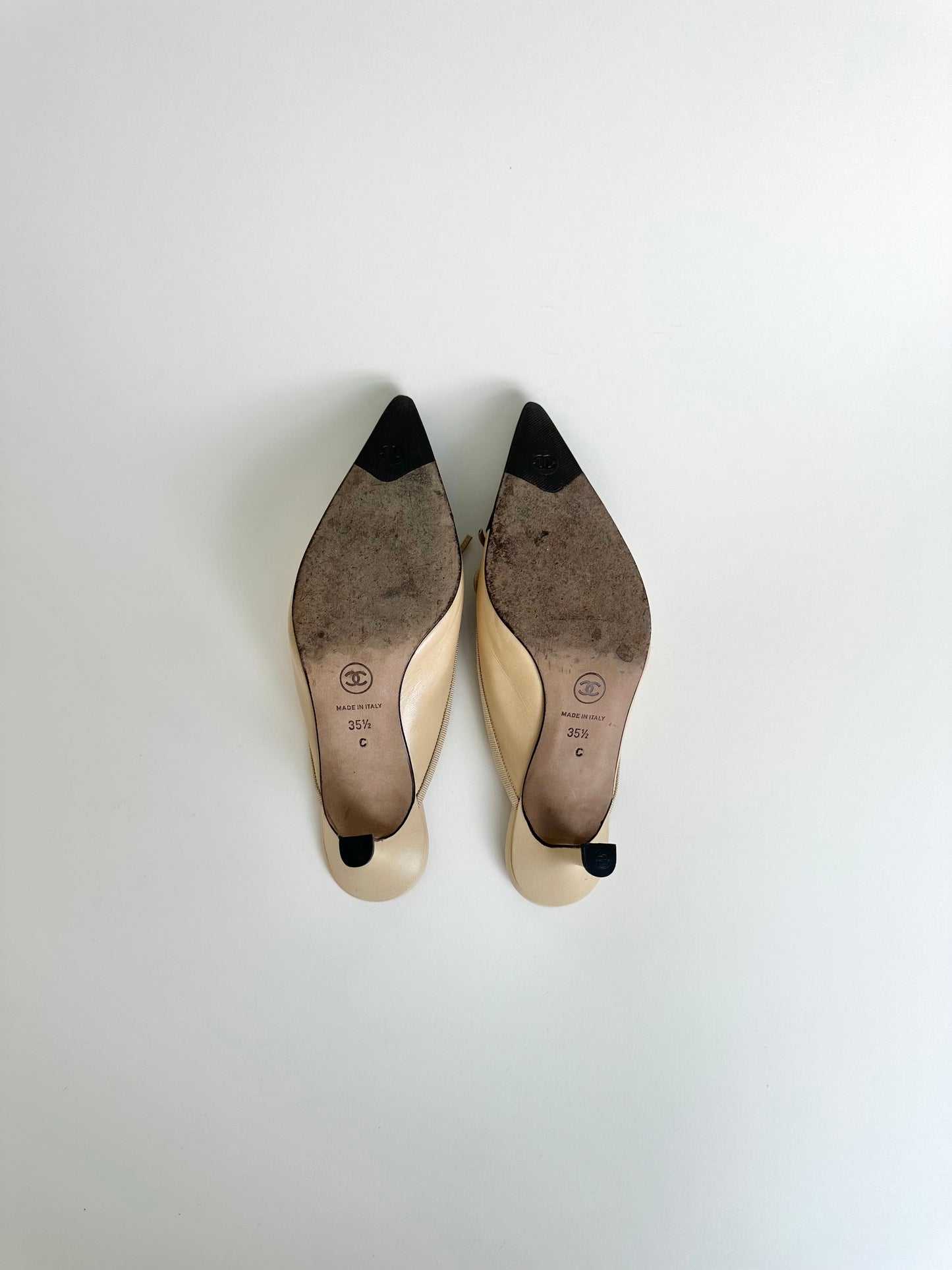 Chanel Beige/Black Logo Mules 35.5
