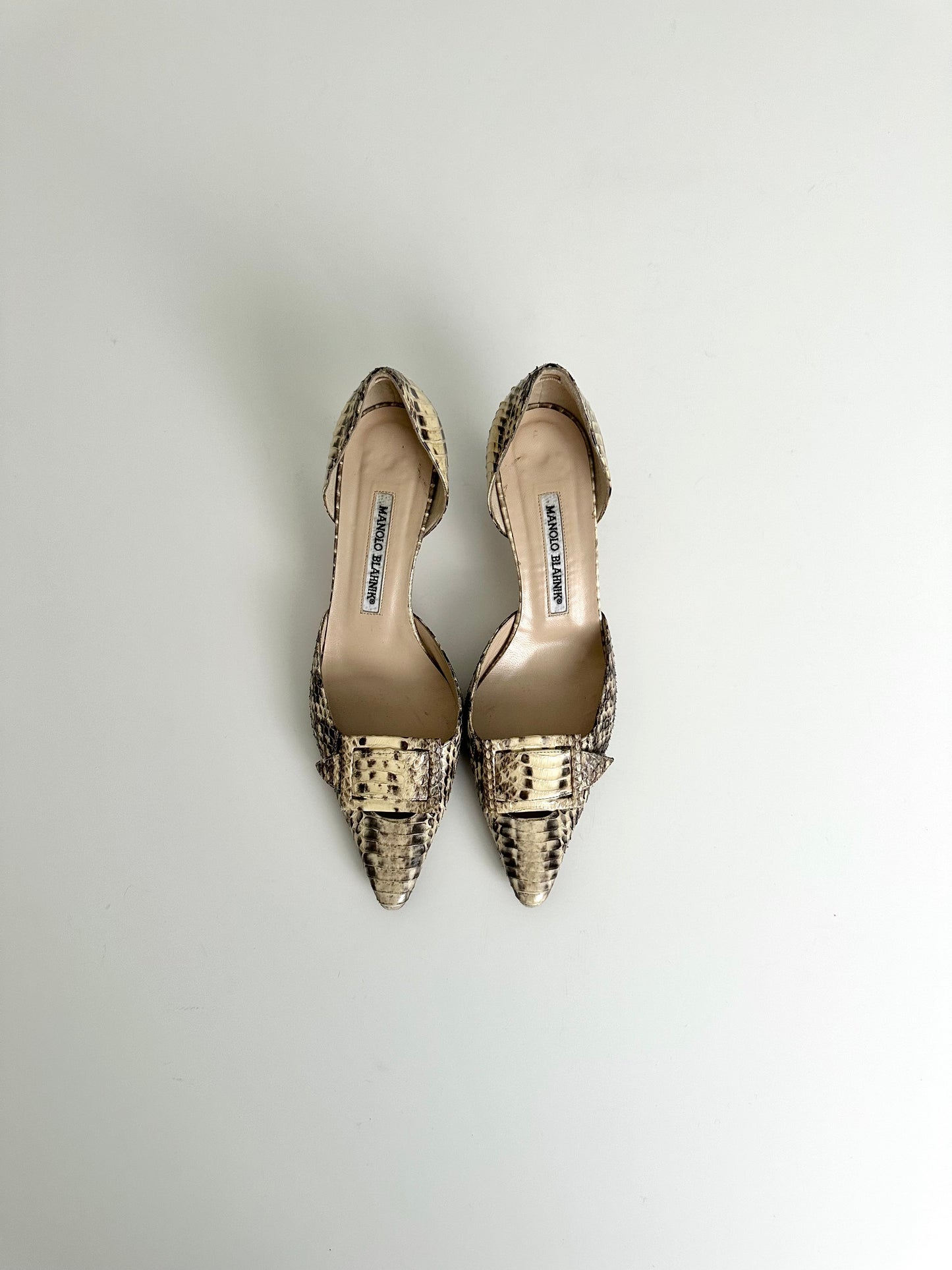 Manolo Blahnik Cream Snakeskin D'Orsay Pumps 37.5