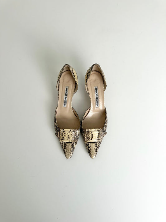 Manolo Blahnik Cream Snakeskin D'Orsay Pumps 37.5