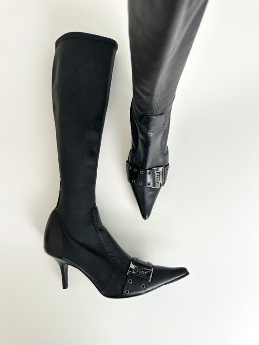 Dior Black Leather Sock Boots 36