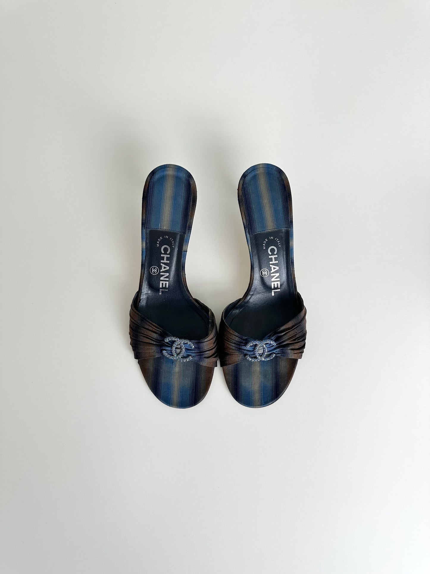 Chanel Blue Satin Rhinestone Sandals 40