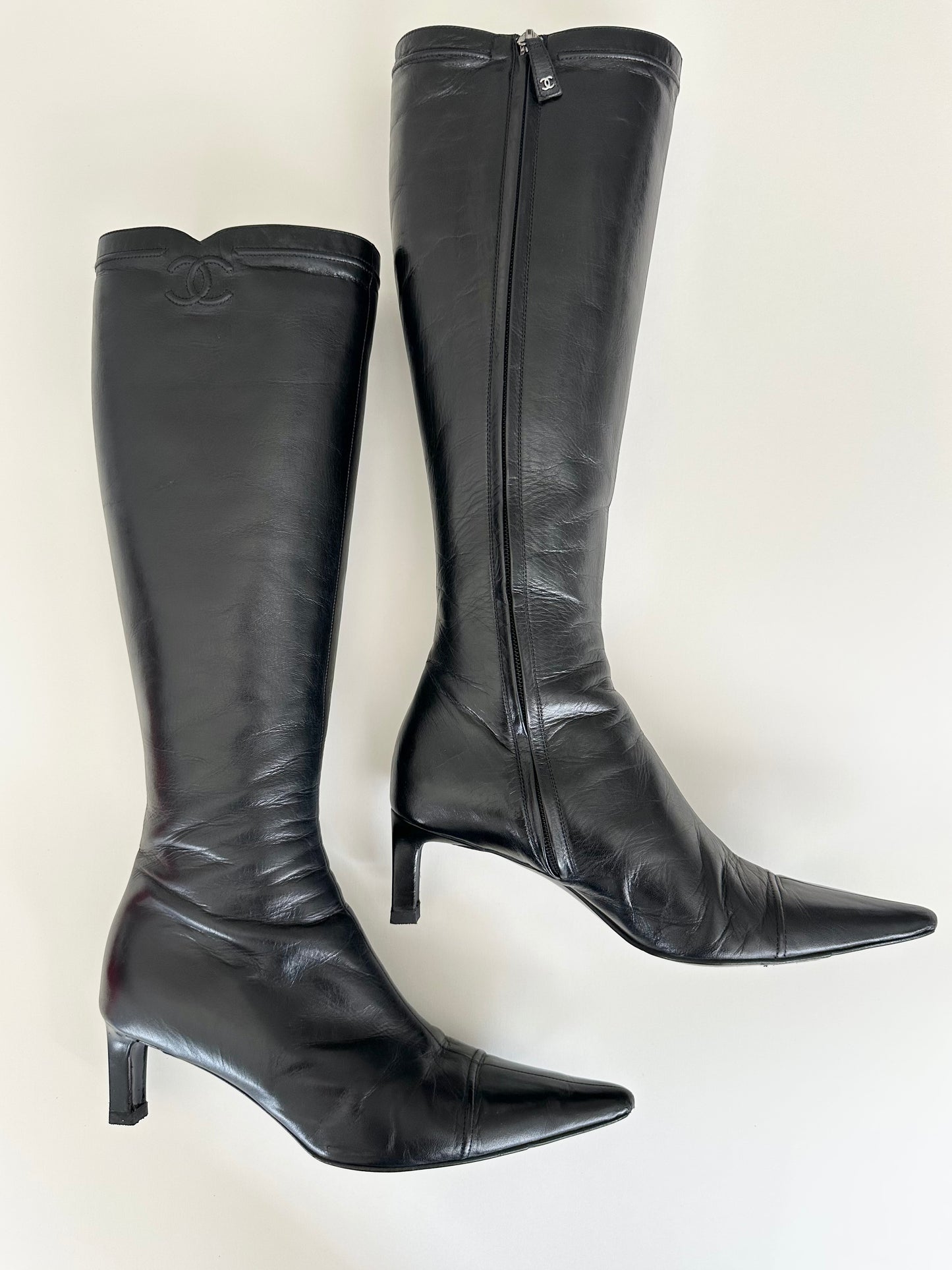Chanel Black Logo Boots 38.5