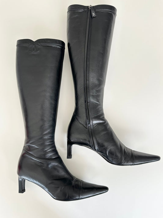 Chanel Black Logo Boots 38.5