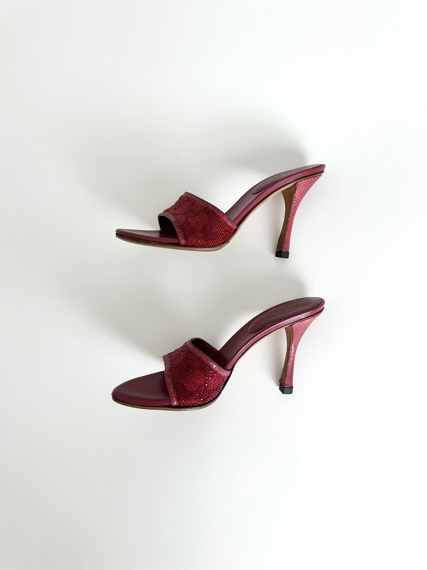 Gucci Red Beaded Monogram Sandals US 5.5