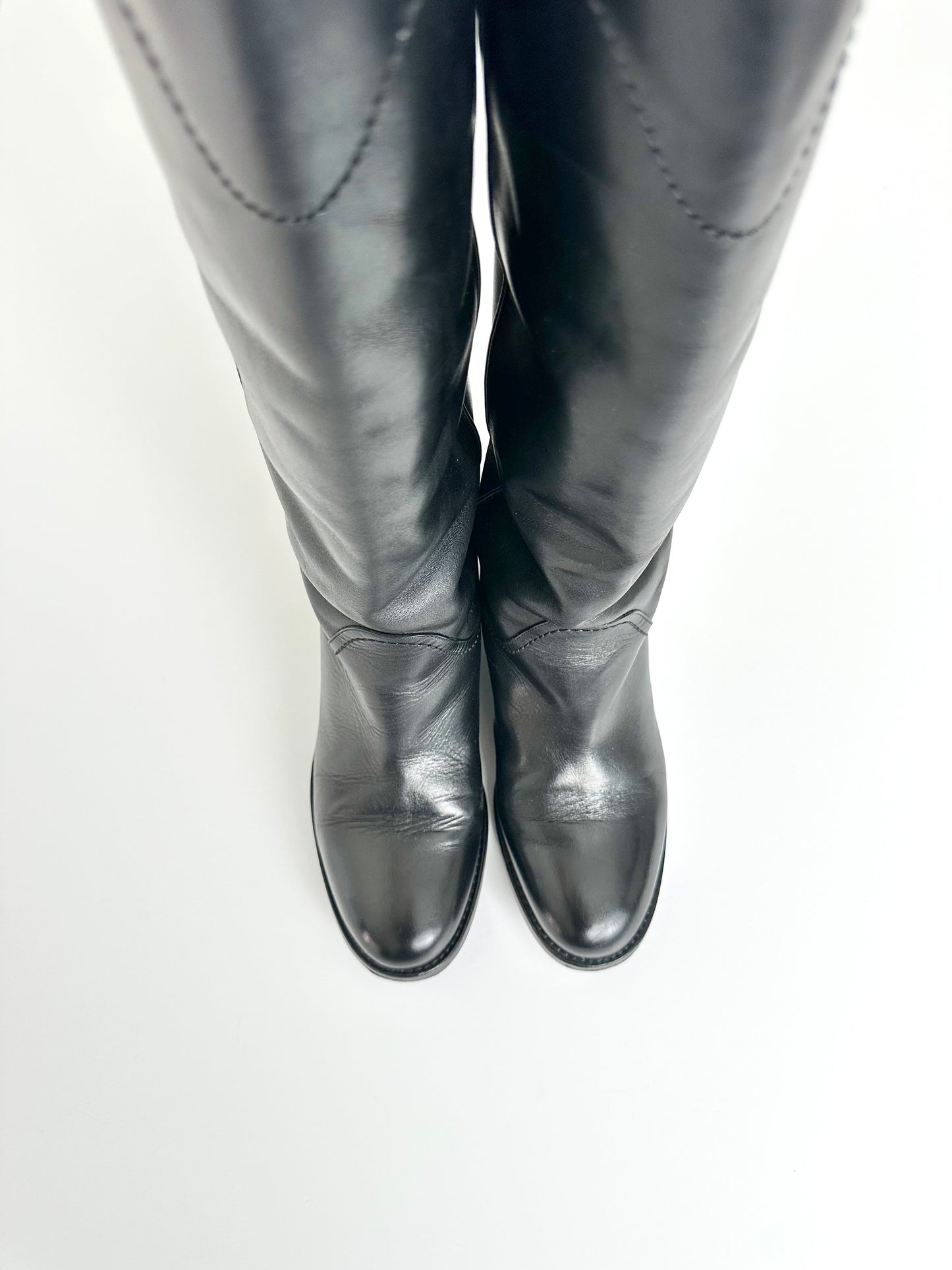 Chanel Black Leather Logo Riding Boots 36