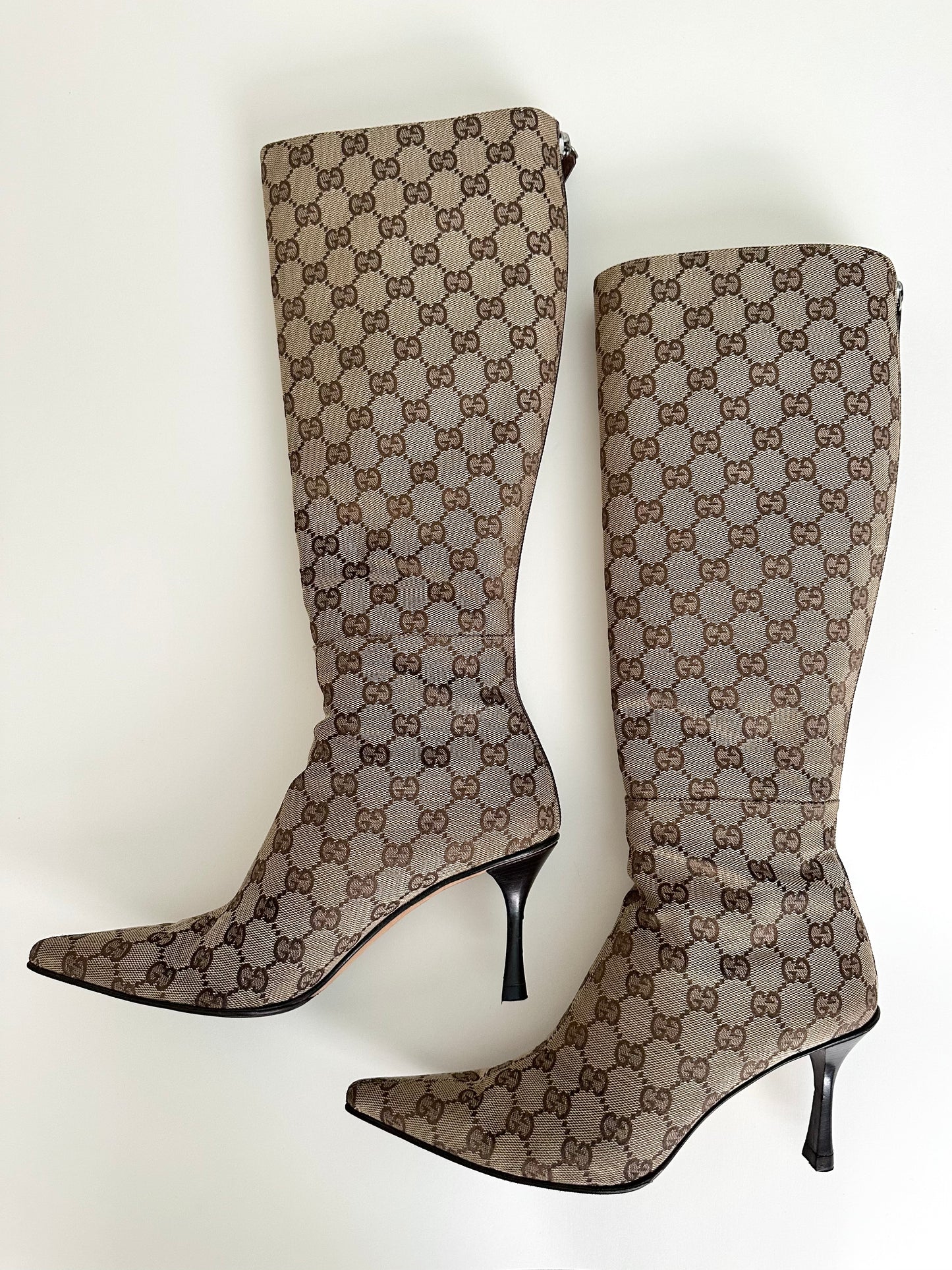 Gucci Beige Monogram Boots US 7.5