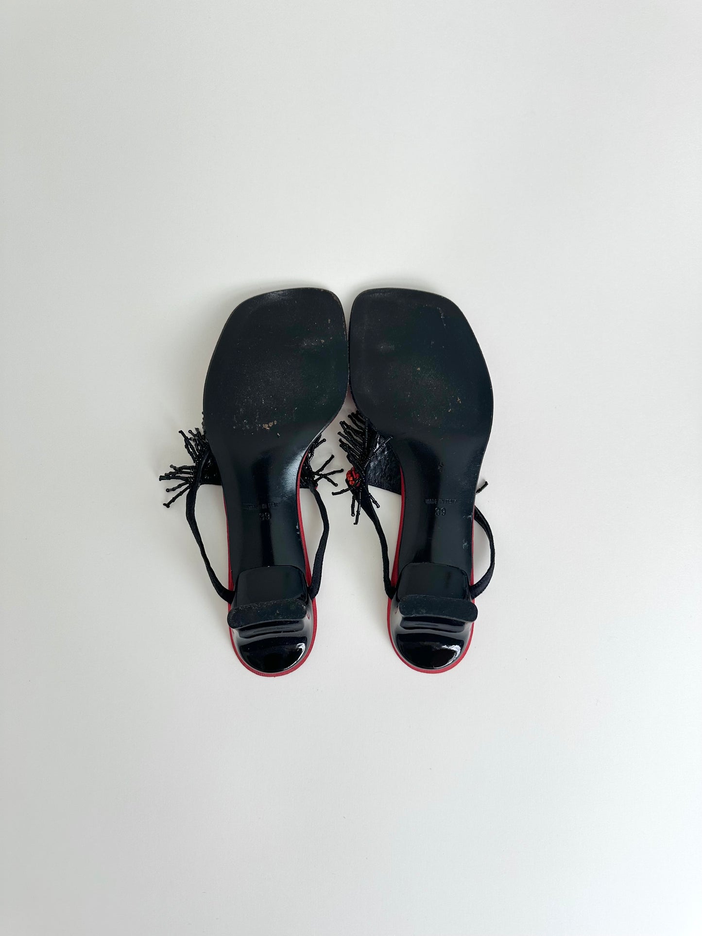 René Caovilla Red Beaded Thong Sandals 39