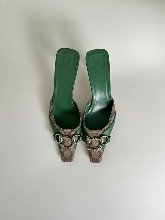Gucci Green Horsebit Mules 36
