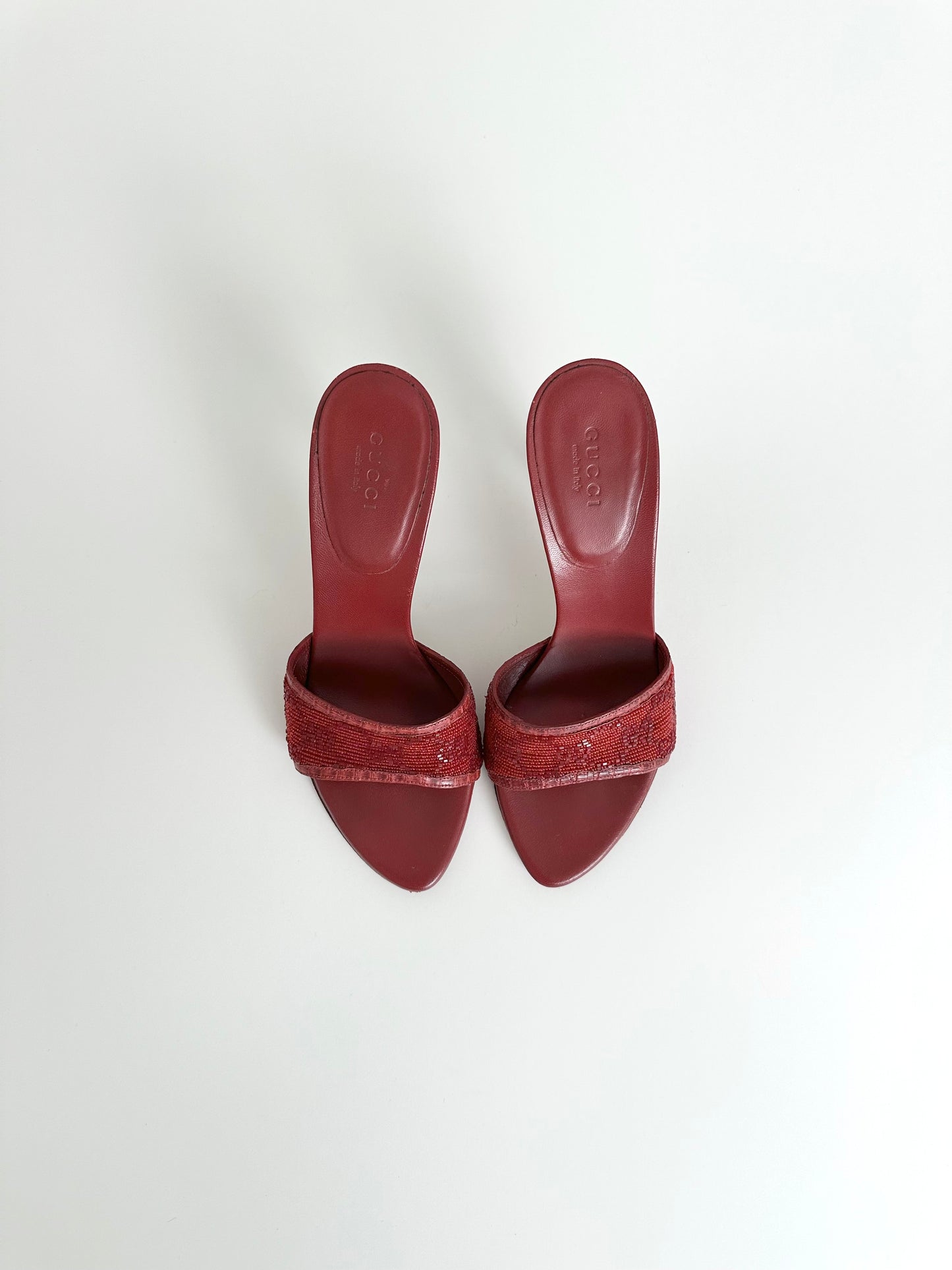 Gucci Red Beaded Monogram Sandals US 5.5