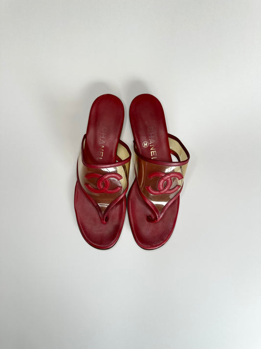 Chanel Red PVC Sandals 39