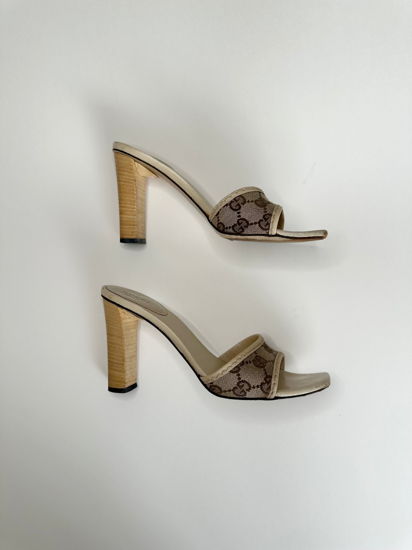 Gucci Cream Monogram Block Heels 37