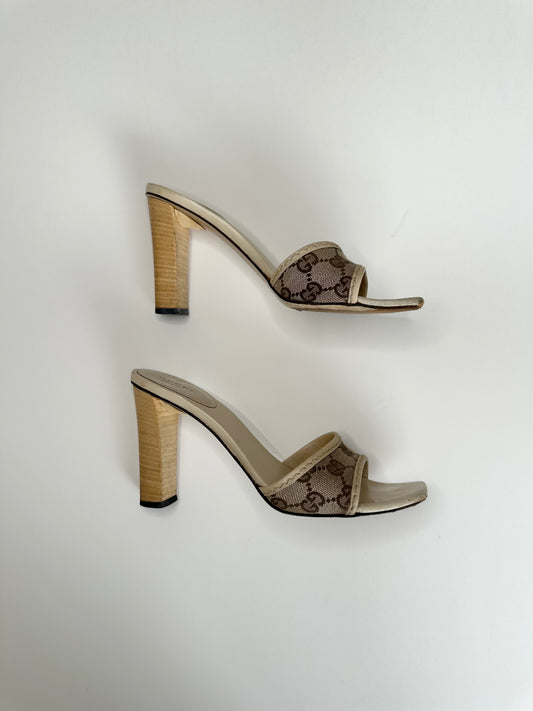 Gucci Cream Monogram Block Heels 37