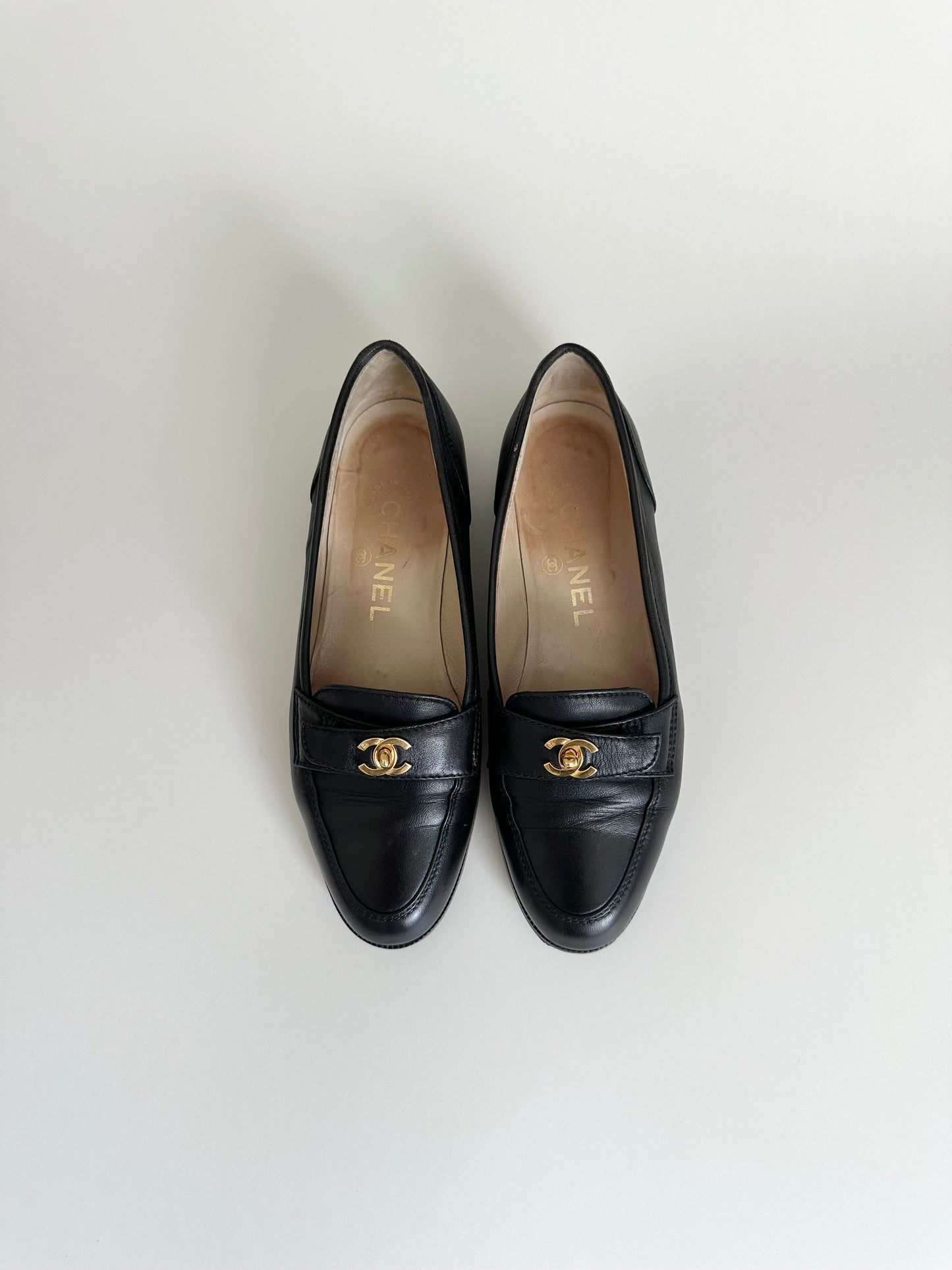 Chanel Black Turnlock Loafers 36.5