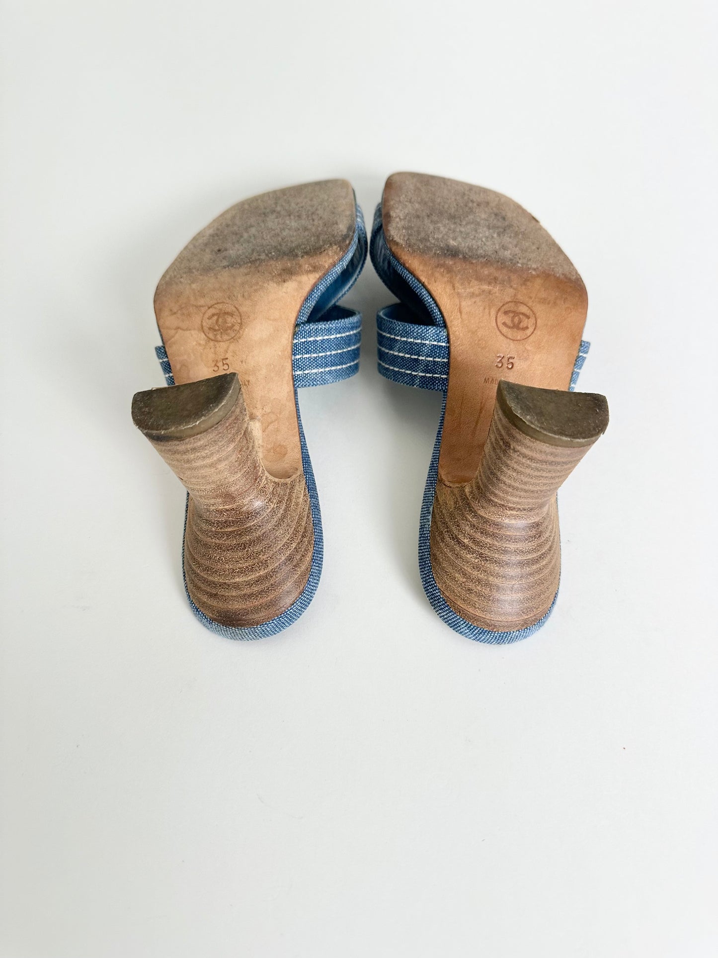 Chanel Blue Denim Logo Sandals 35